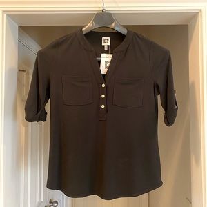 NWT Anne Klein Black Utilitarian Blouse Shirt sz S